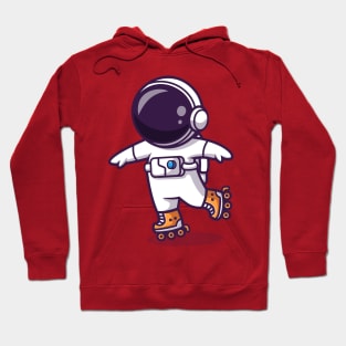 Astronaut Playing Roller Skates Cartoon Hoodie